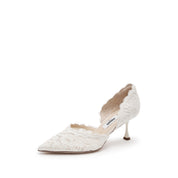 Beige Lace Pointed Heeled Pumps