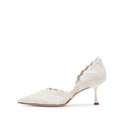 Beige Lace Pointed Heeled Pumps