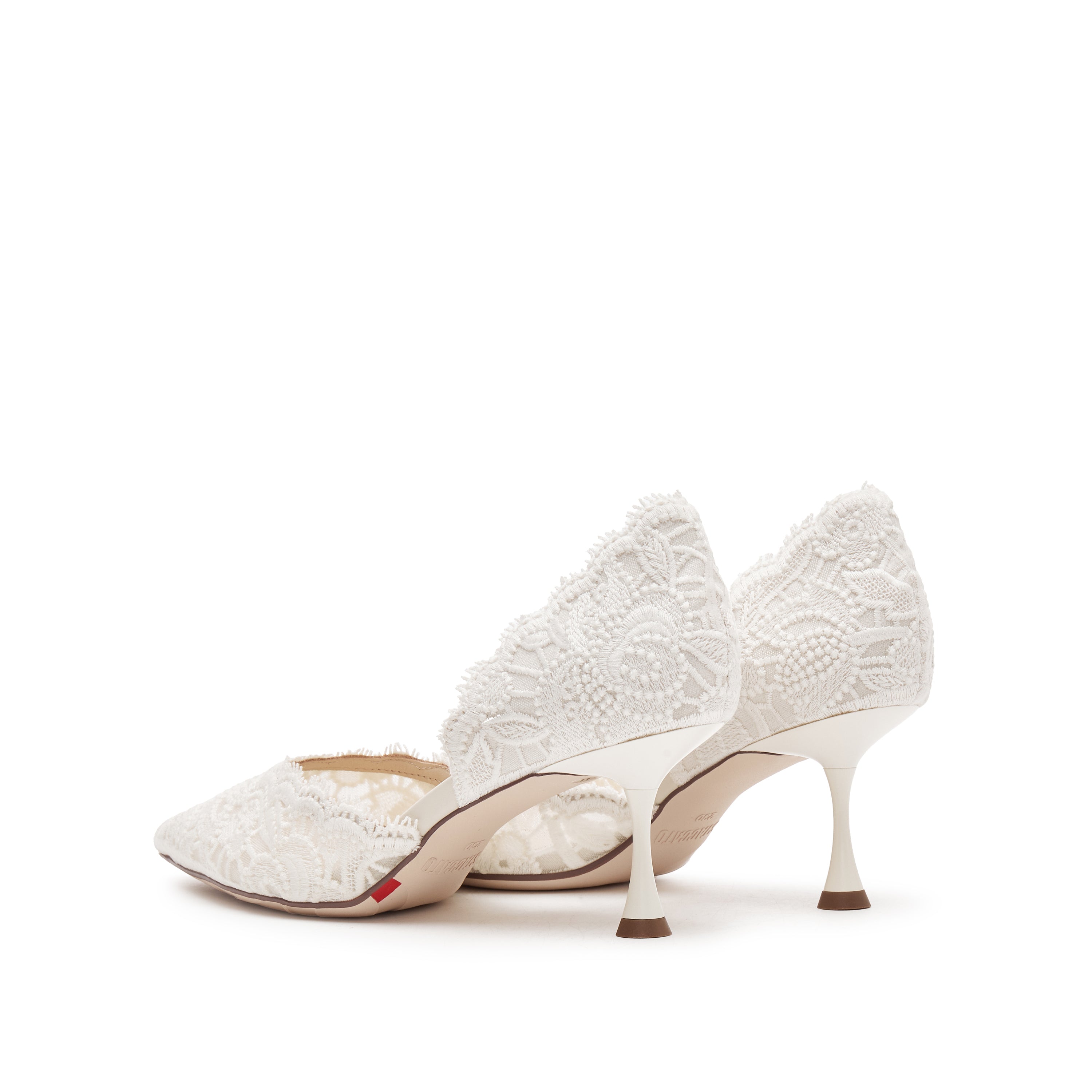 Beige Lace Pointed Heeled Pumps