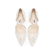 Beige Lace Pointed Heeled Pumps