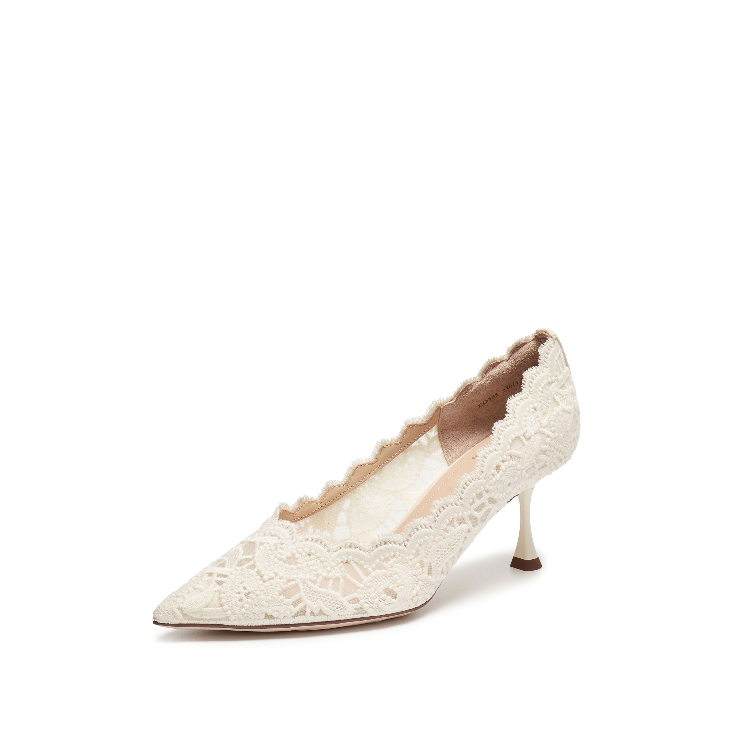 Ivory Lace Elegant Pointed Heeled Pumps