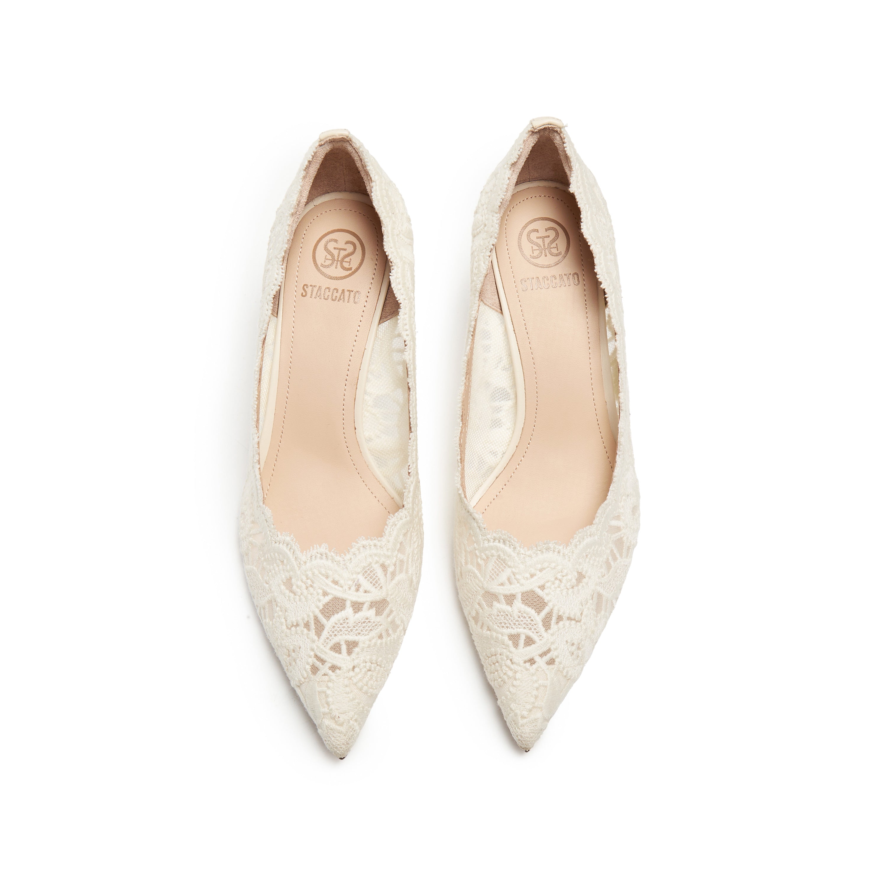 Ivory Lace Elegant Pointed Heeled Pumps