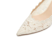 Ivory Lace Elegant Pointed Heeled Pumps