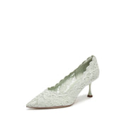 Mint Lace Elegant Pointed Heeled Pumps