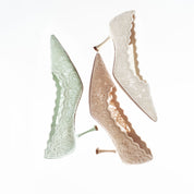 Mint Lace Elegant Pointed Heeled Pumps