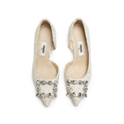 Ivory Tweed Crystal Buckle Heeled D'Orsay Pumps