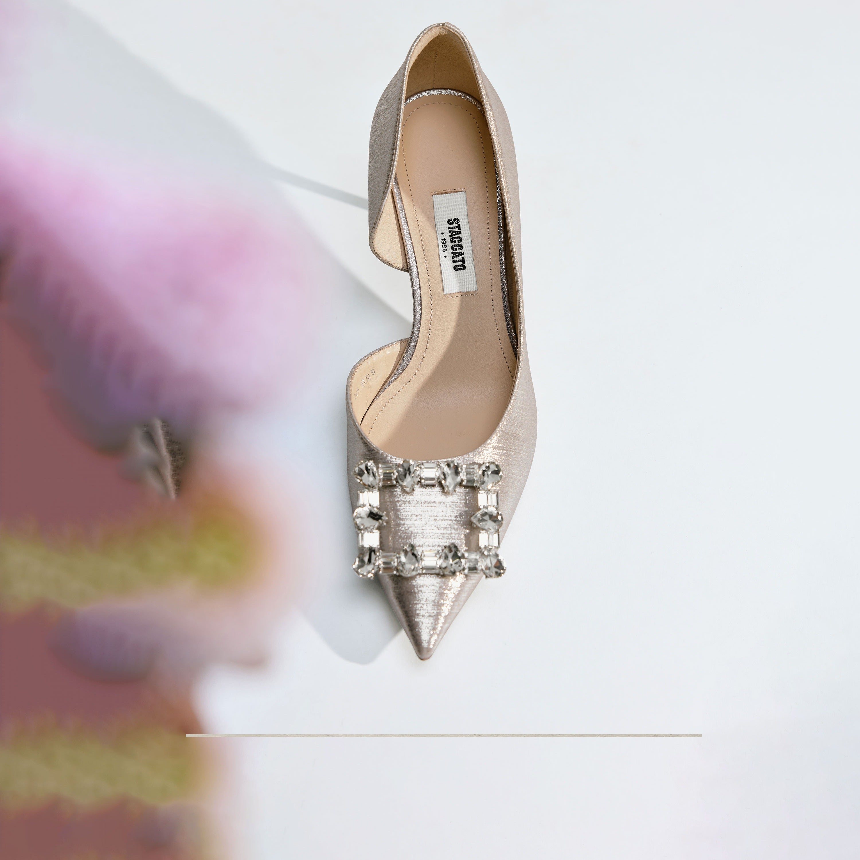 Ivory Tweed Crystal Buckle Heeled D'Orsay Pumps