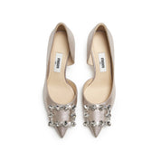 Golden Crystal Buckle Heeled D'Orsay Pumps