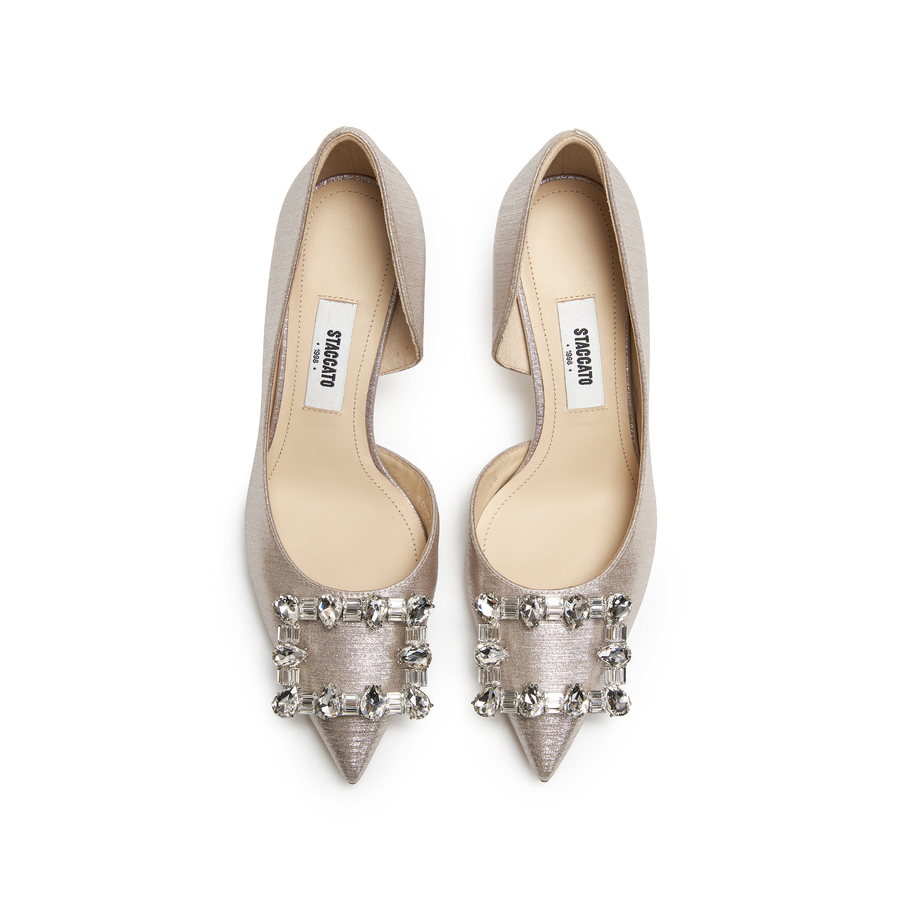 Golden Crystal Buckle Heeled D'Orsay Pumps