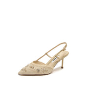 Taupe Crystal Floral Slingback Pumps