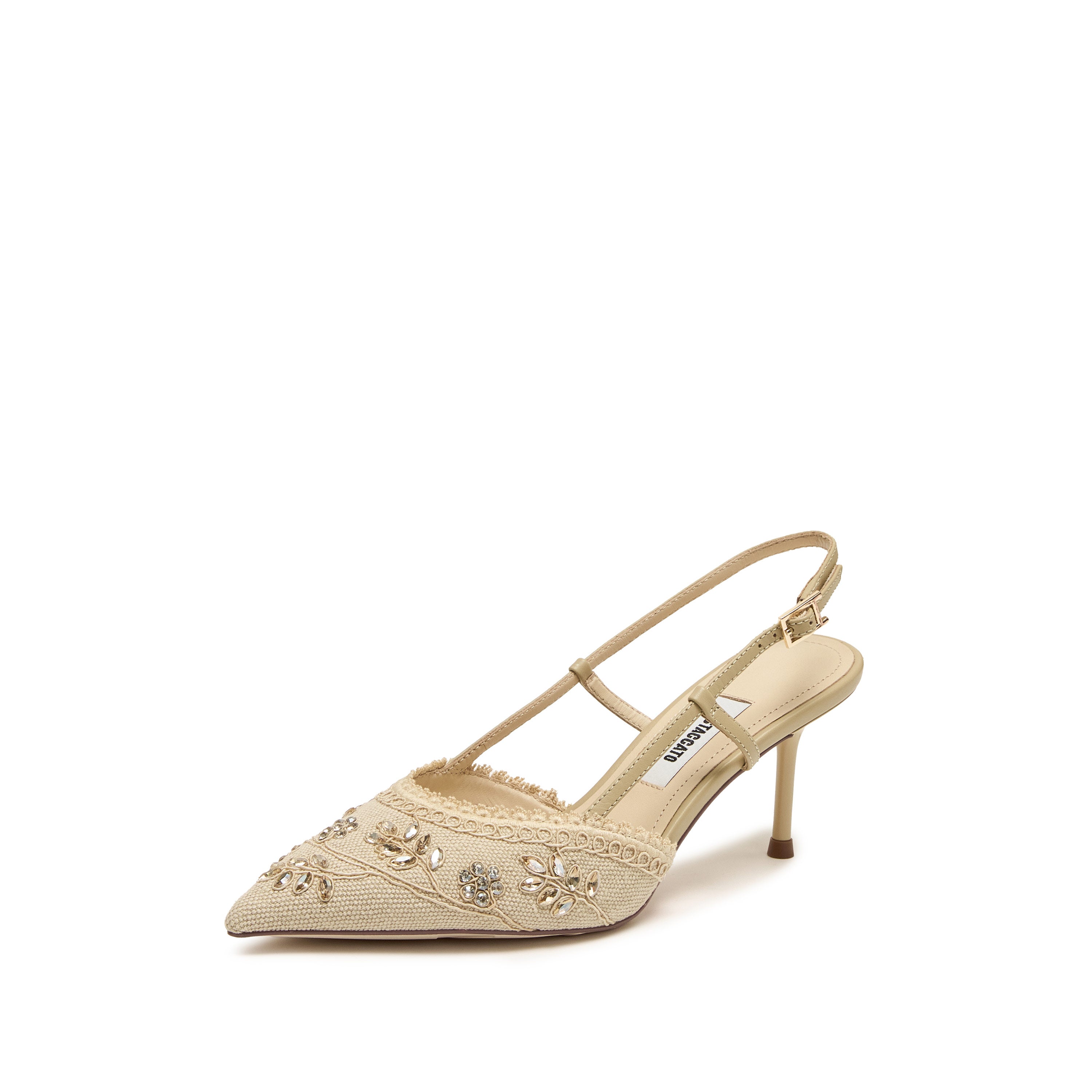 Taupe Crystal Floral Slingback Pumps