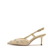 Taupe Crystal Floral Slingback Pumps