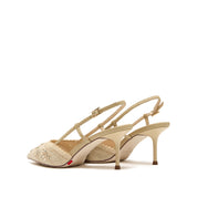 Taupe Crystal Floral Slingback Pumps