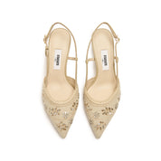 Taupe Crystal Floral Slingback Pumps