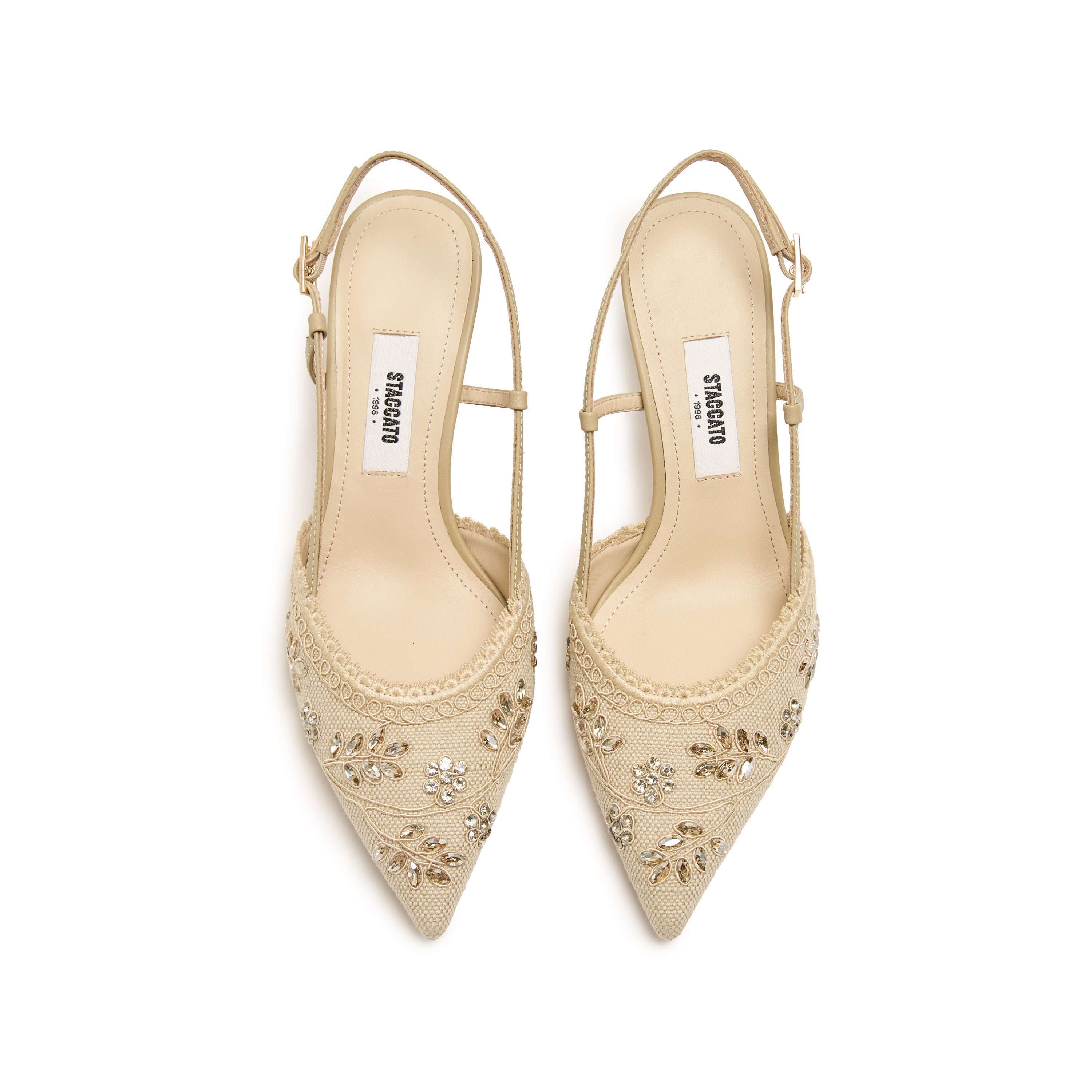 Taupe Crystal Floral Slingback Pumps