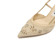 Taupe Crystal Floral Slingback Pumps