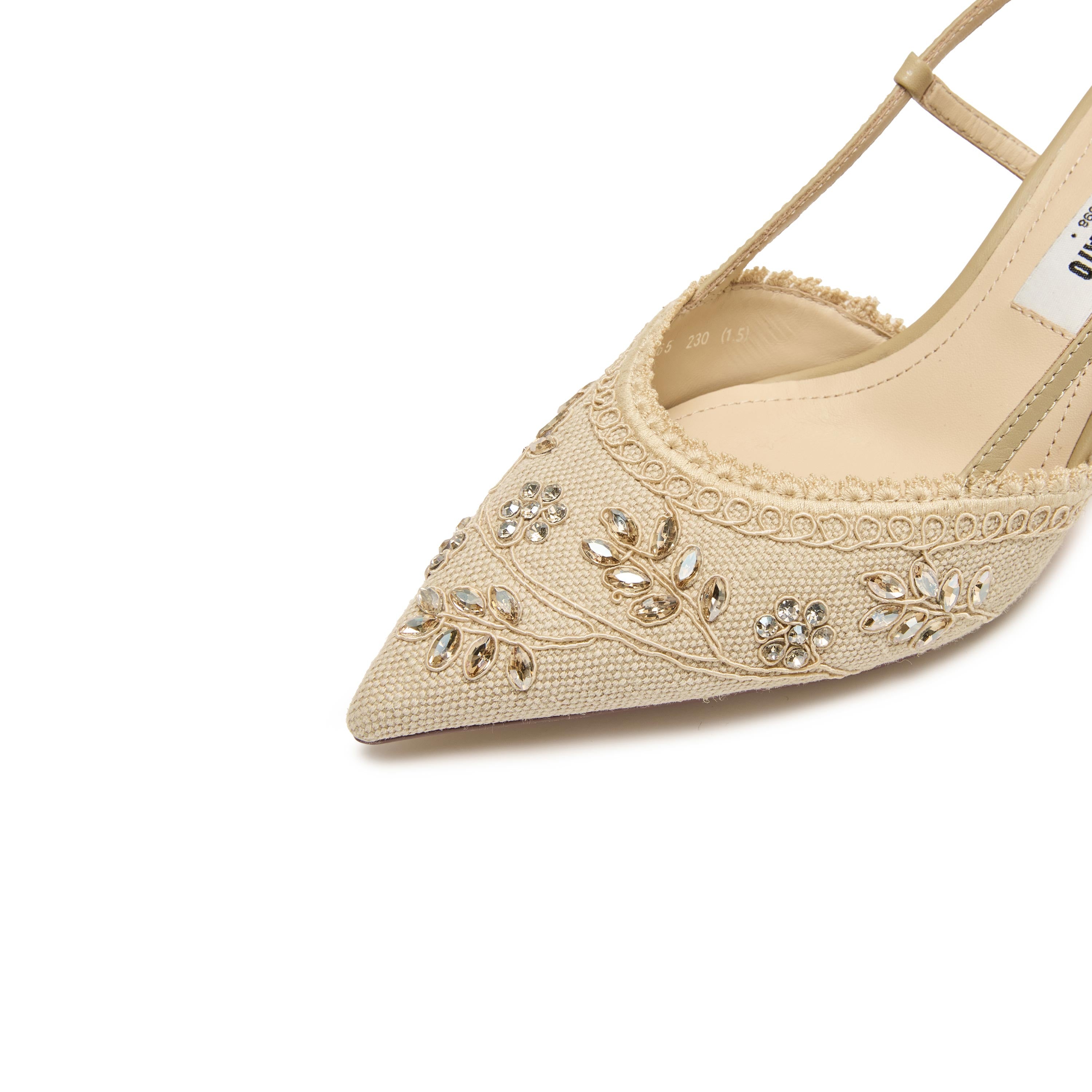 Taupe Crystal Floral Slingback Pumps