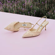 Taupe Crystal Floral Slingback Pumps