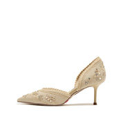 Taupe Crystal Floral Pointed Heeled Pumps