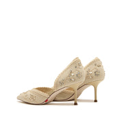 Taupe Crystal Floral Pointed Heeled Pumps