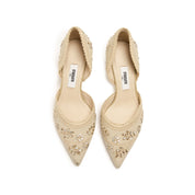 Taupe Crystal Floral Pointed Heeled Pumps