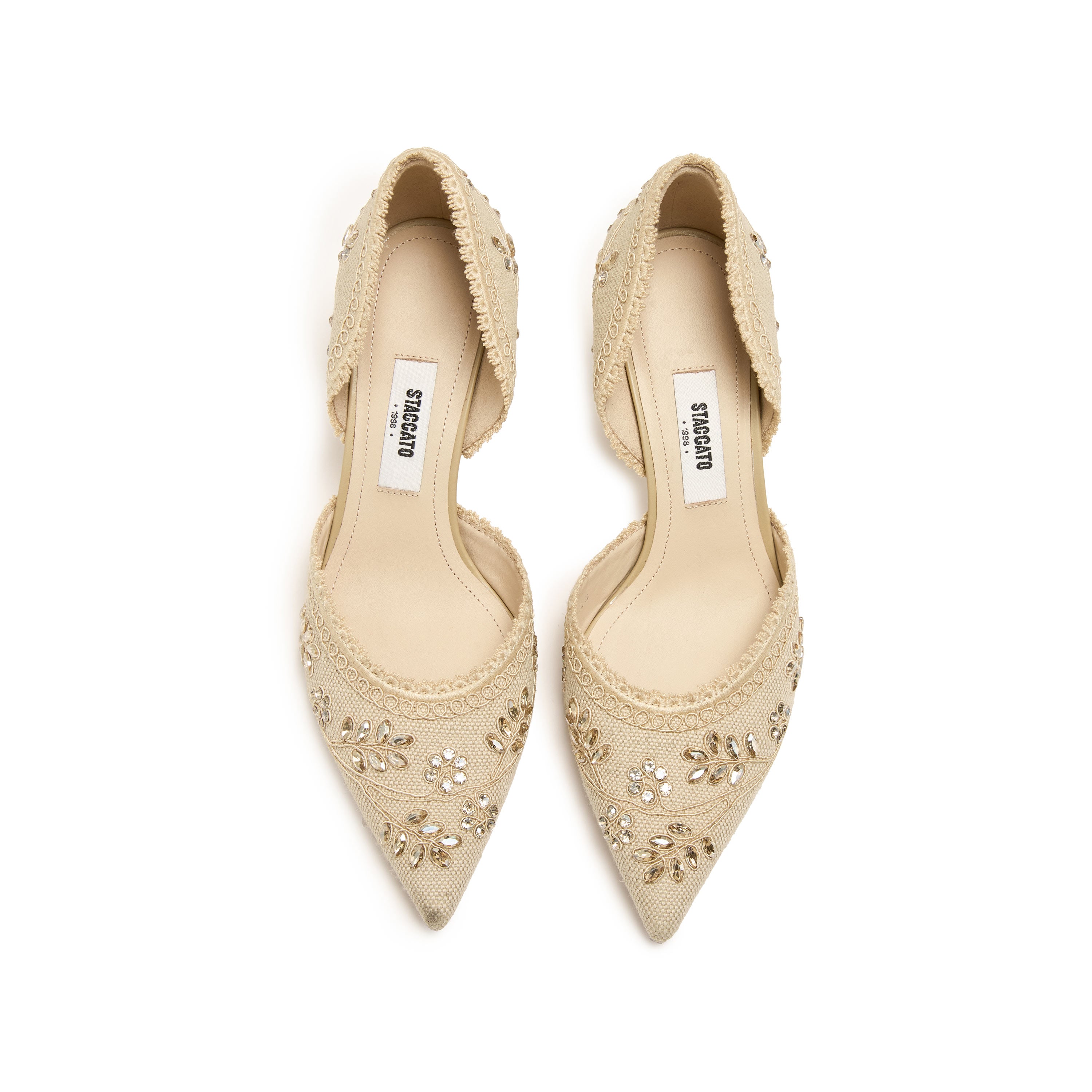 Taupe Crystal Floral Pointed Heeled Pumps
