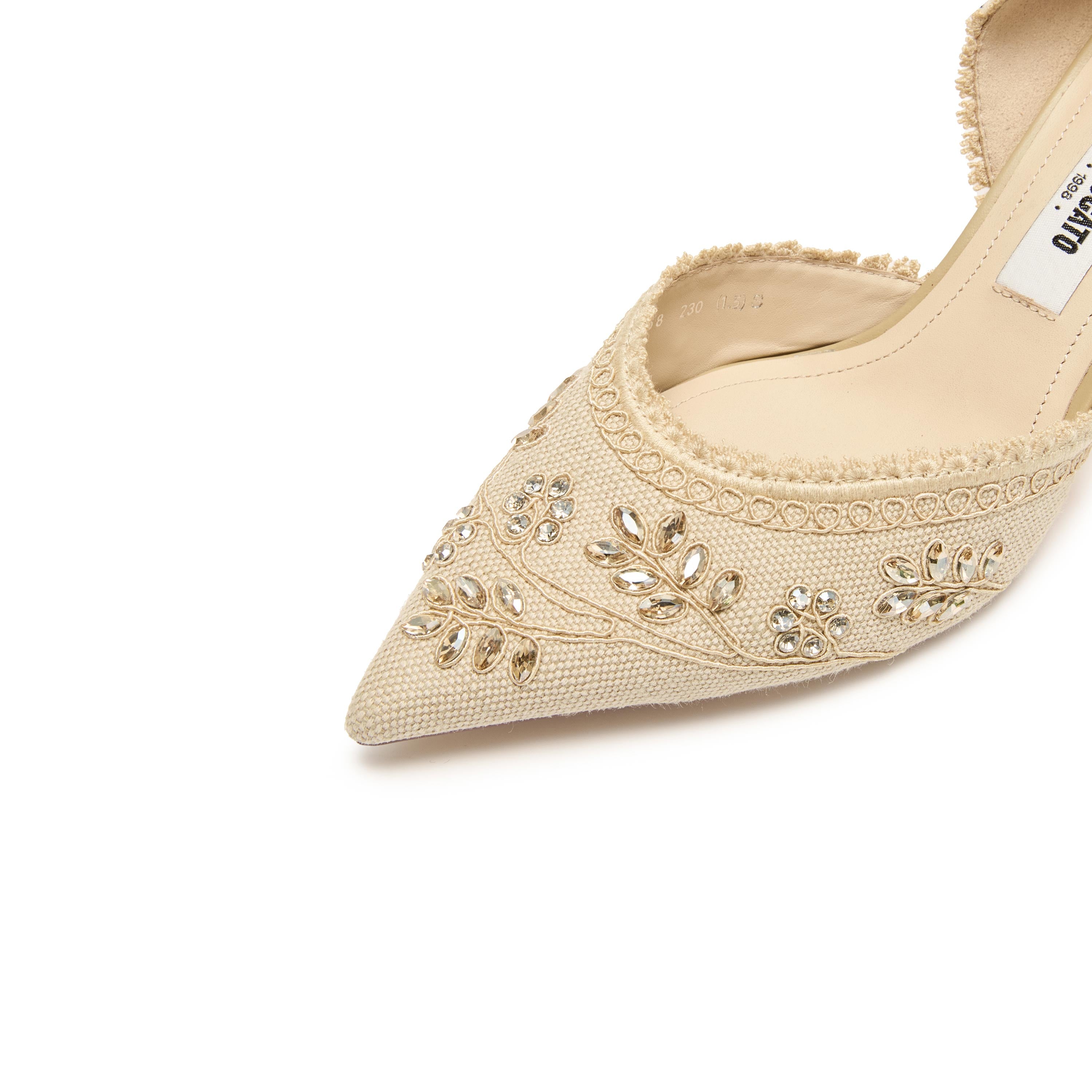 Taupe Crystal Floral Pointed Heeled Pumps