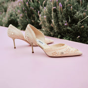 Taupe Crystal Floral Pointed Heeled Pumps