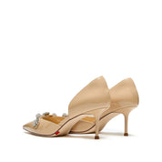 Beige Crystal Buckle Heels