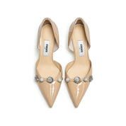 Beige Crystal Buckle Heels