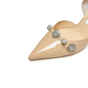 Beige Crystal Buckle Heels