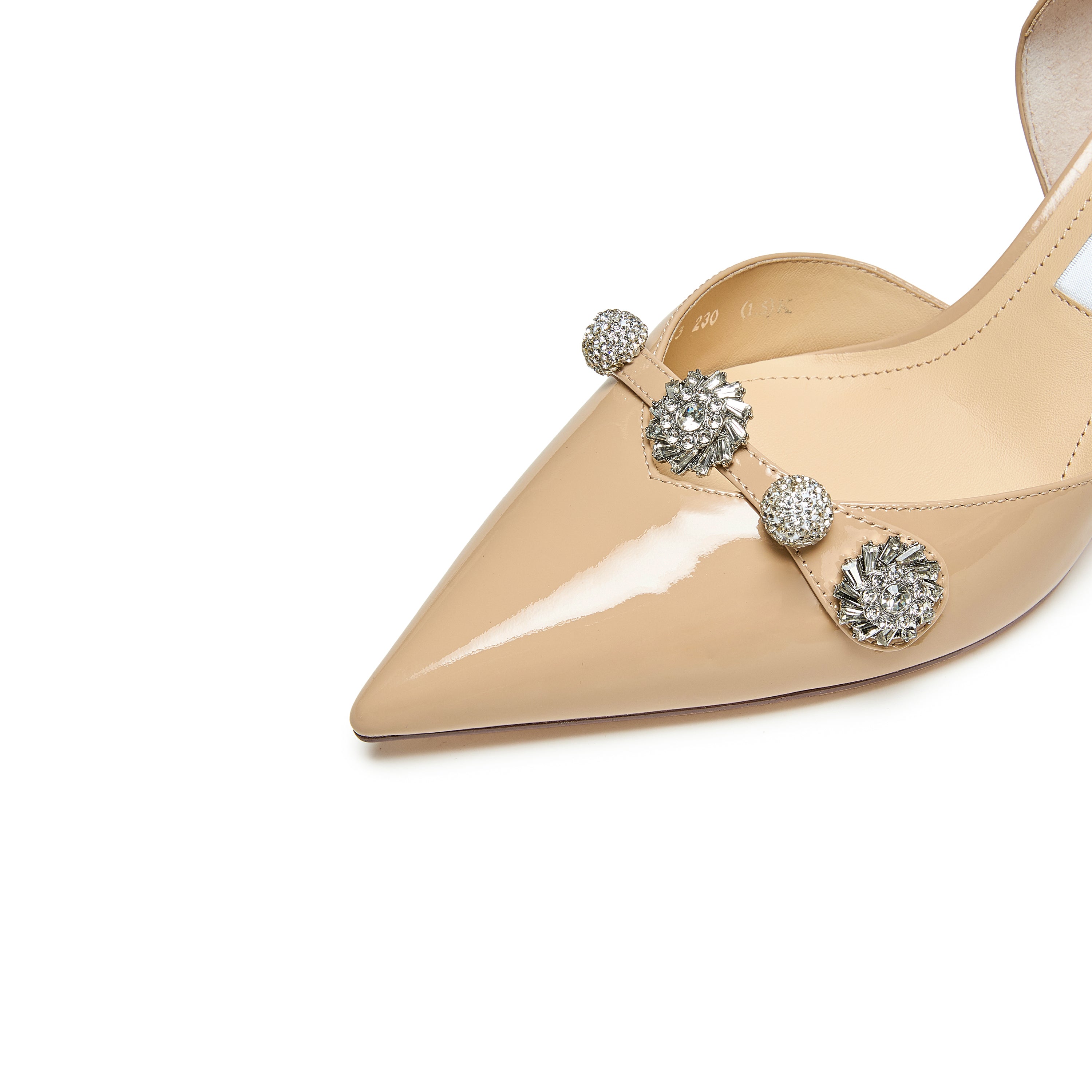 Beige Crystal Buckle Heels