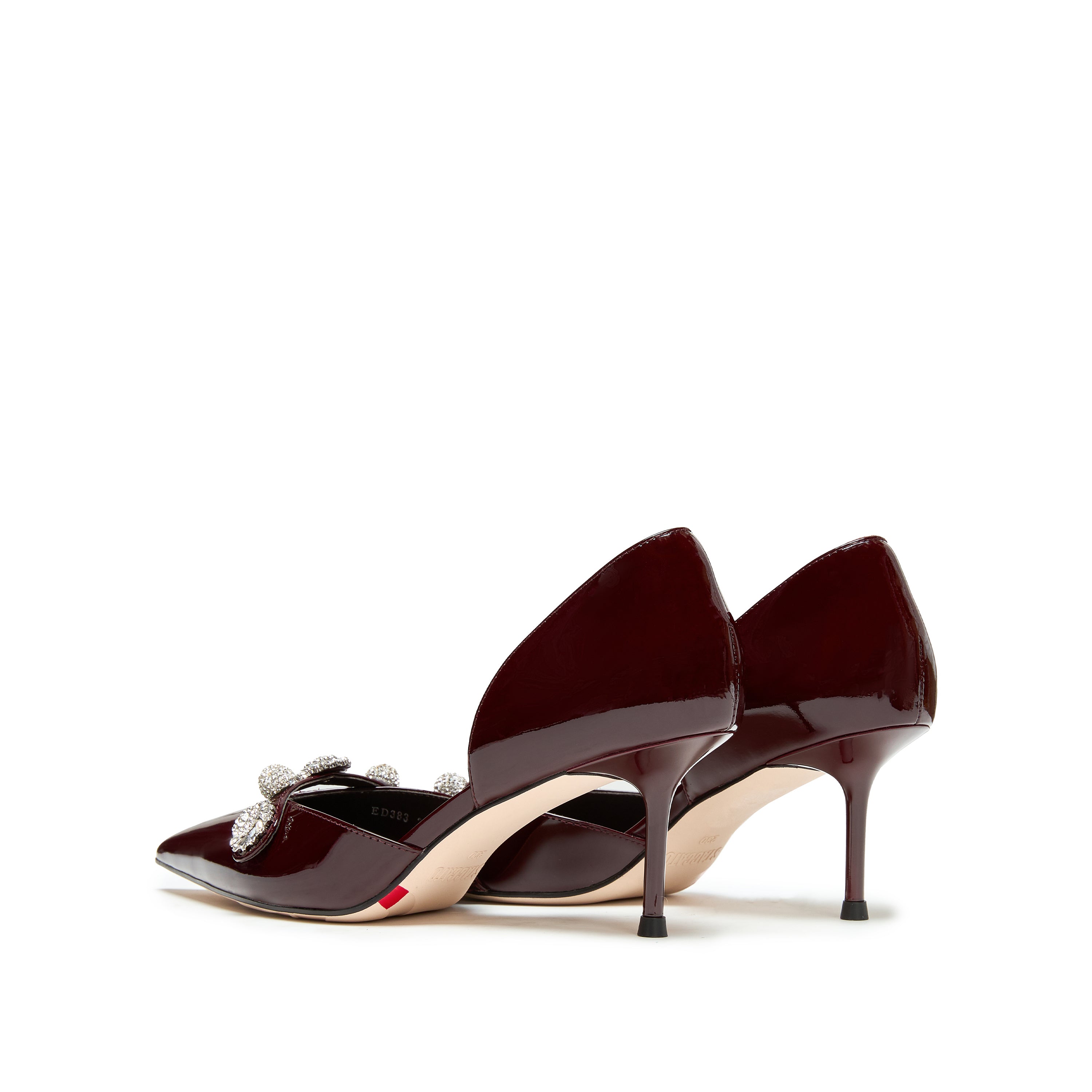 Wine Red Crystal Buckle Heels