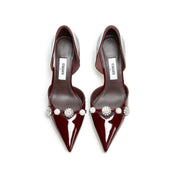 Wine Red Crystal Buckle Heels
