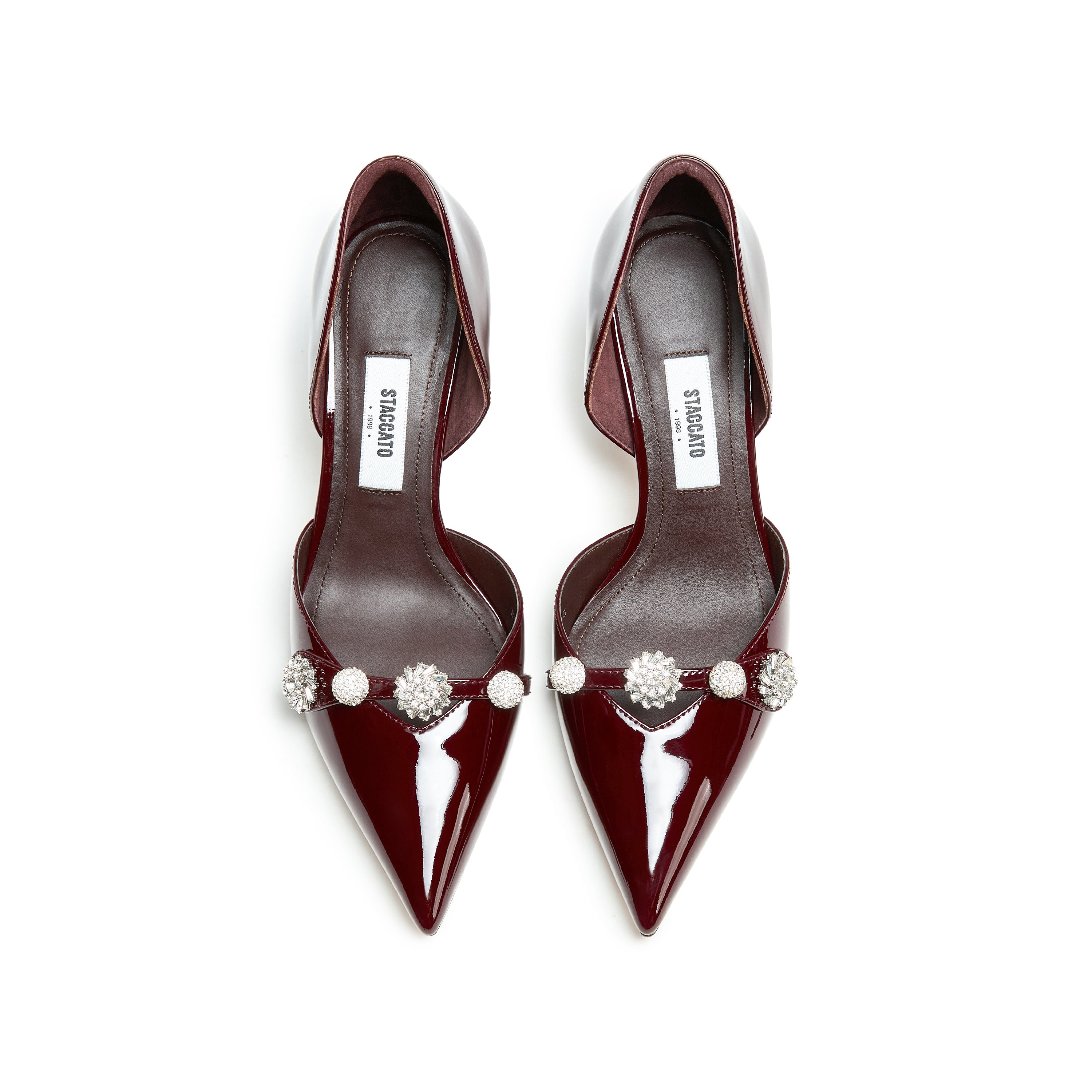 Wine Red Crystal Buckle Heels