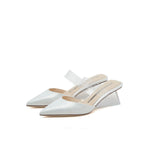 Load image into Gallery viewer, White Glitter Crystal Strap Heeled Mule
