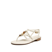 Sparkle Beige Leather Ankle Strap Flip-flops Slippers