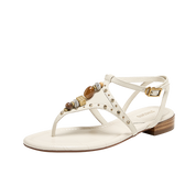 Sparkle Beige Leather Ankle Strap Flip-flops Slippers