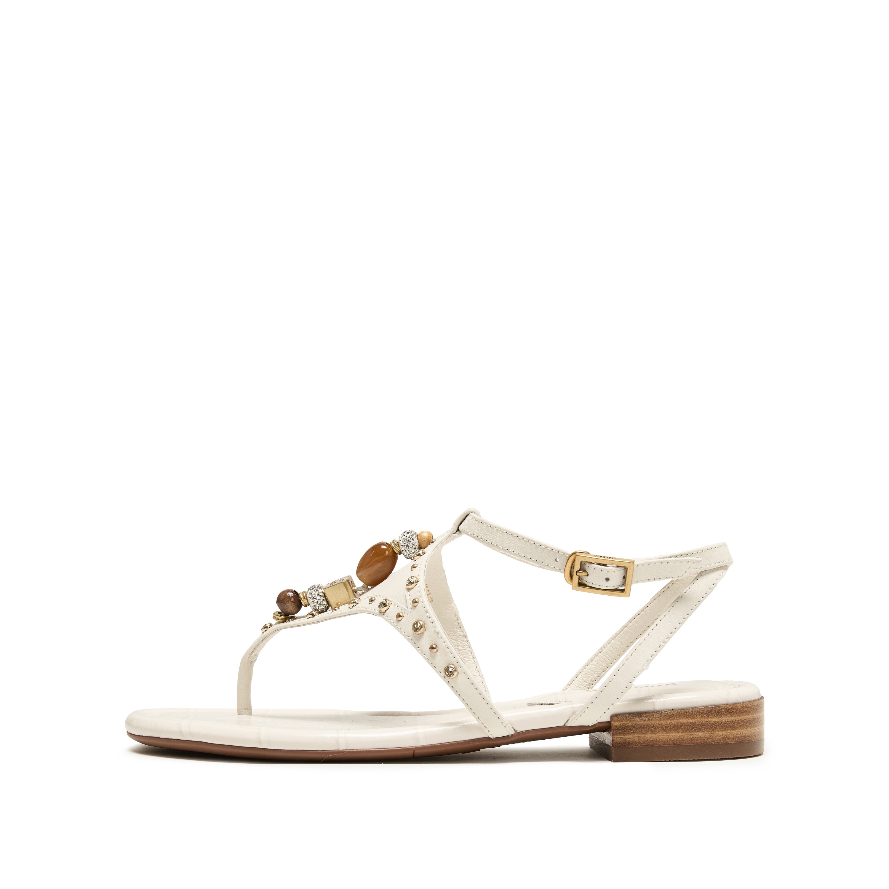 Sparkle Beige Leather Ankle Strap Flip-flops Slippers