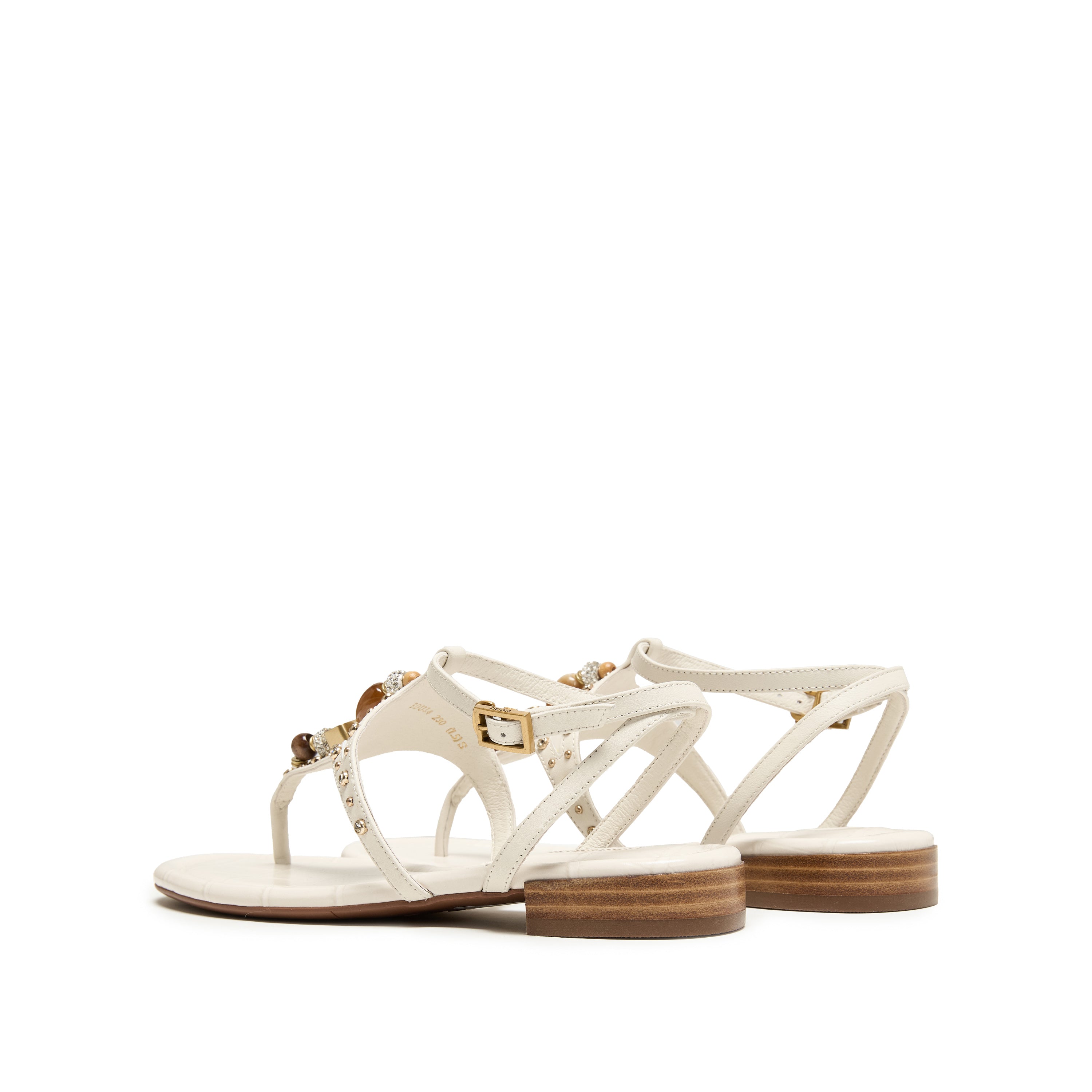 Sparkle Beige Leather Ankle Strap Flip-flops Slippers