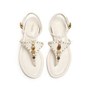Sparkle Beige Leather Ankle Strap Flip-flops Slippers