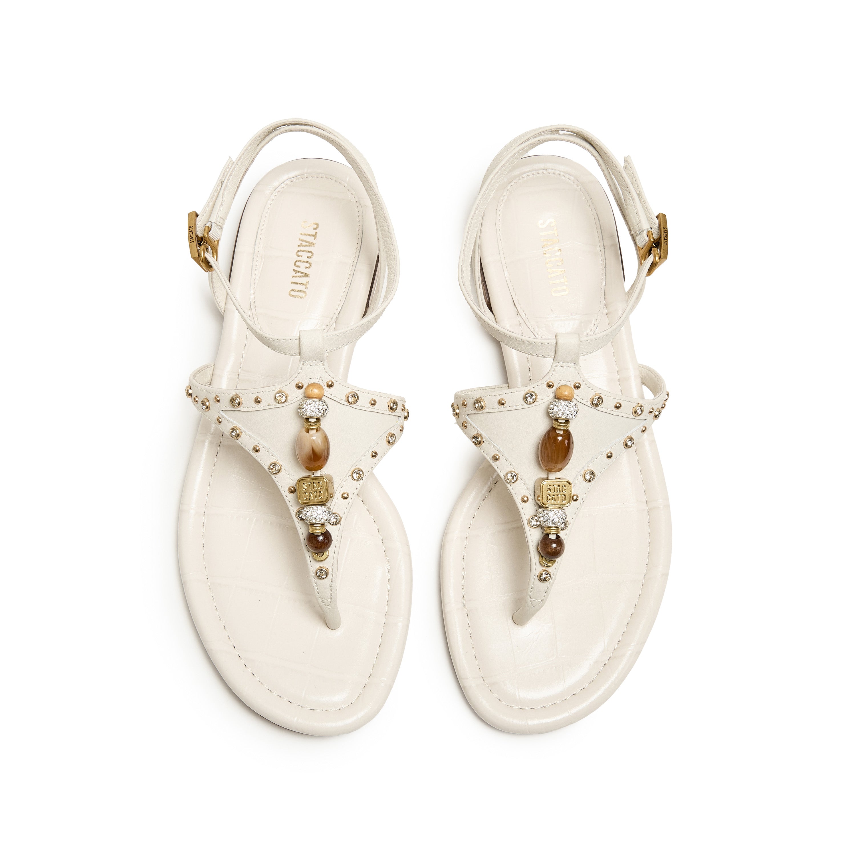 Sparkle Beige Leather Ankle Strap Flip-flops Slippers