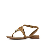 Sparkle Brown Leather Ankle Strap Flip-flops Slippers