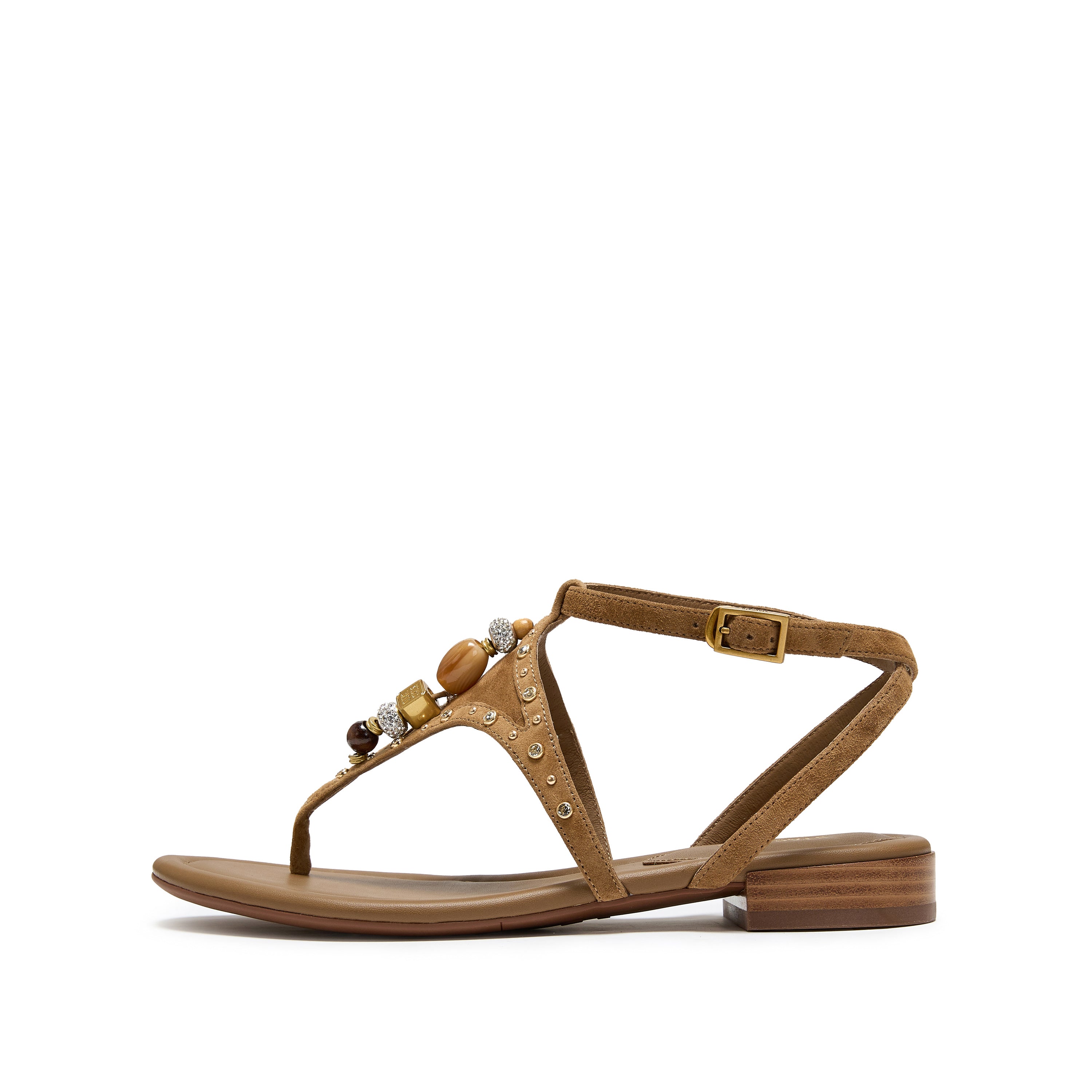 Sparkle Brown Leather Ankle Strap Flip-flops Slippers