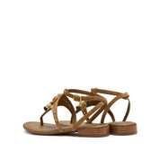 Sparkle Brown Leather Ankle Strap Flip-flops Slippers