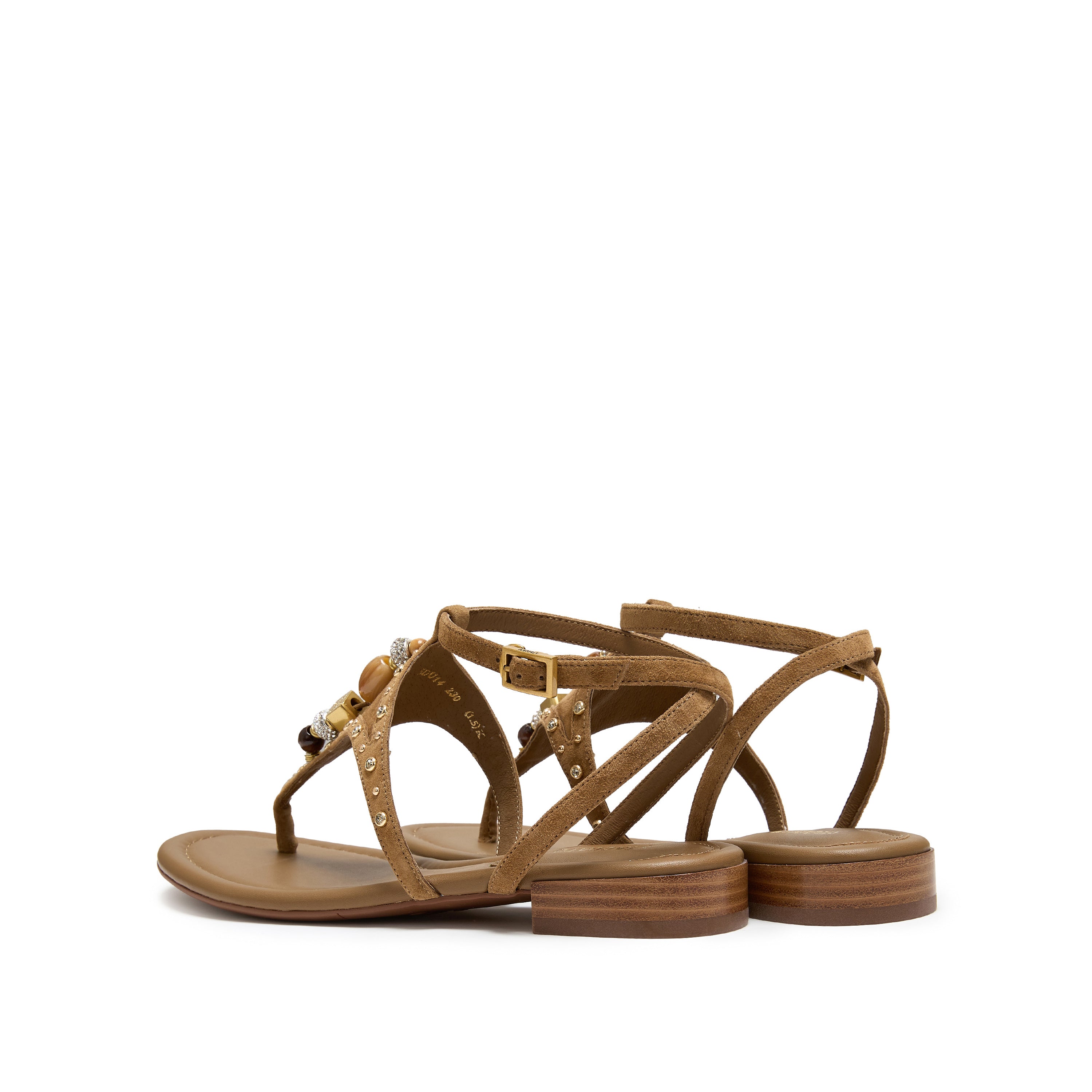 Sparkle Brown Leather Ankle Strap Flip-flops Slippers