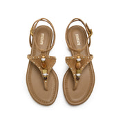 Sparkle Brown Leather Ankle Strap Flip-flops Slippers