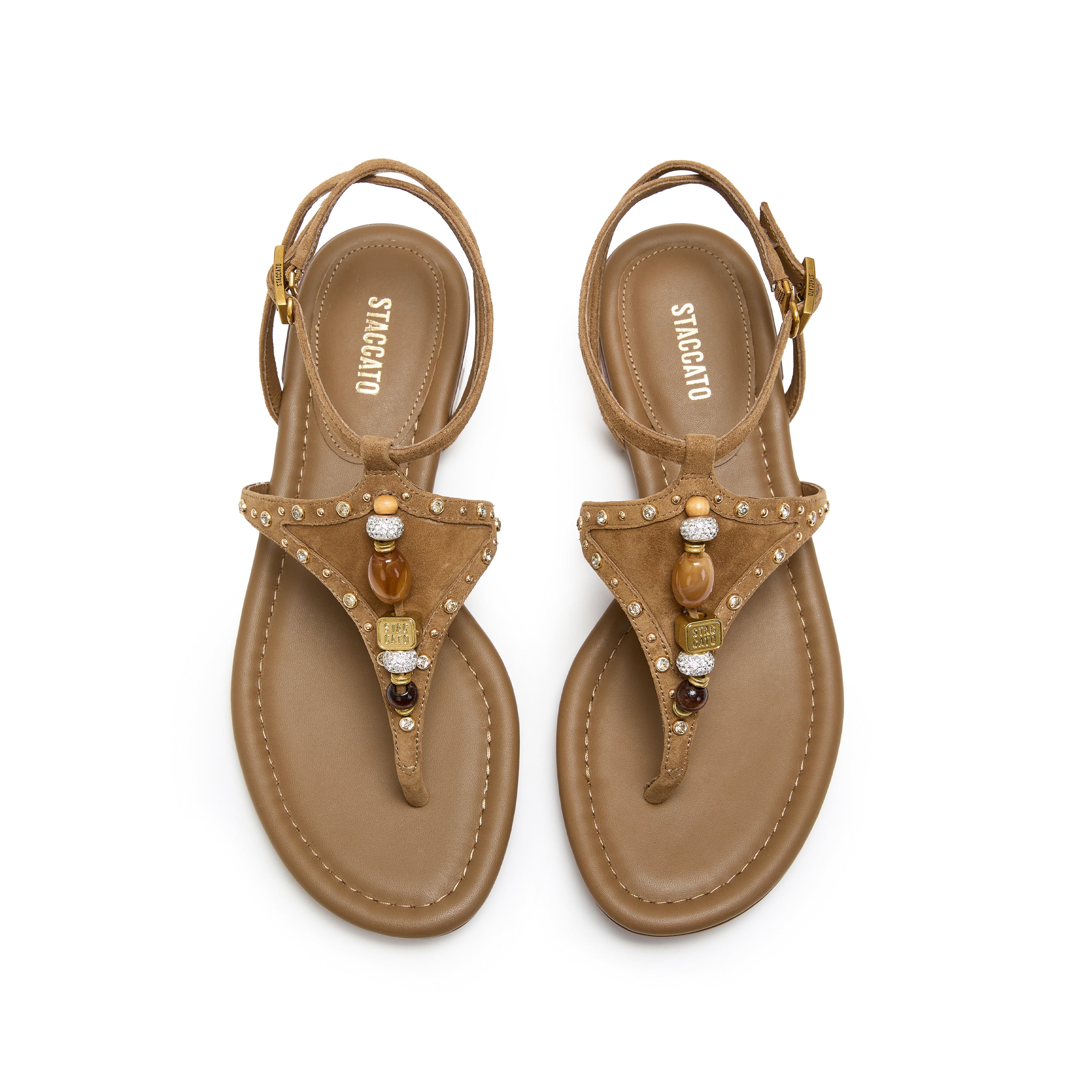 Sparkle Brown Leather Ankle Strap Flip-flops Slippers