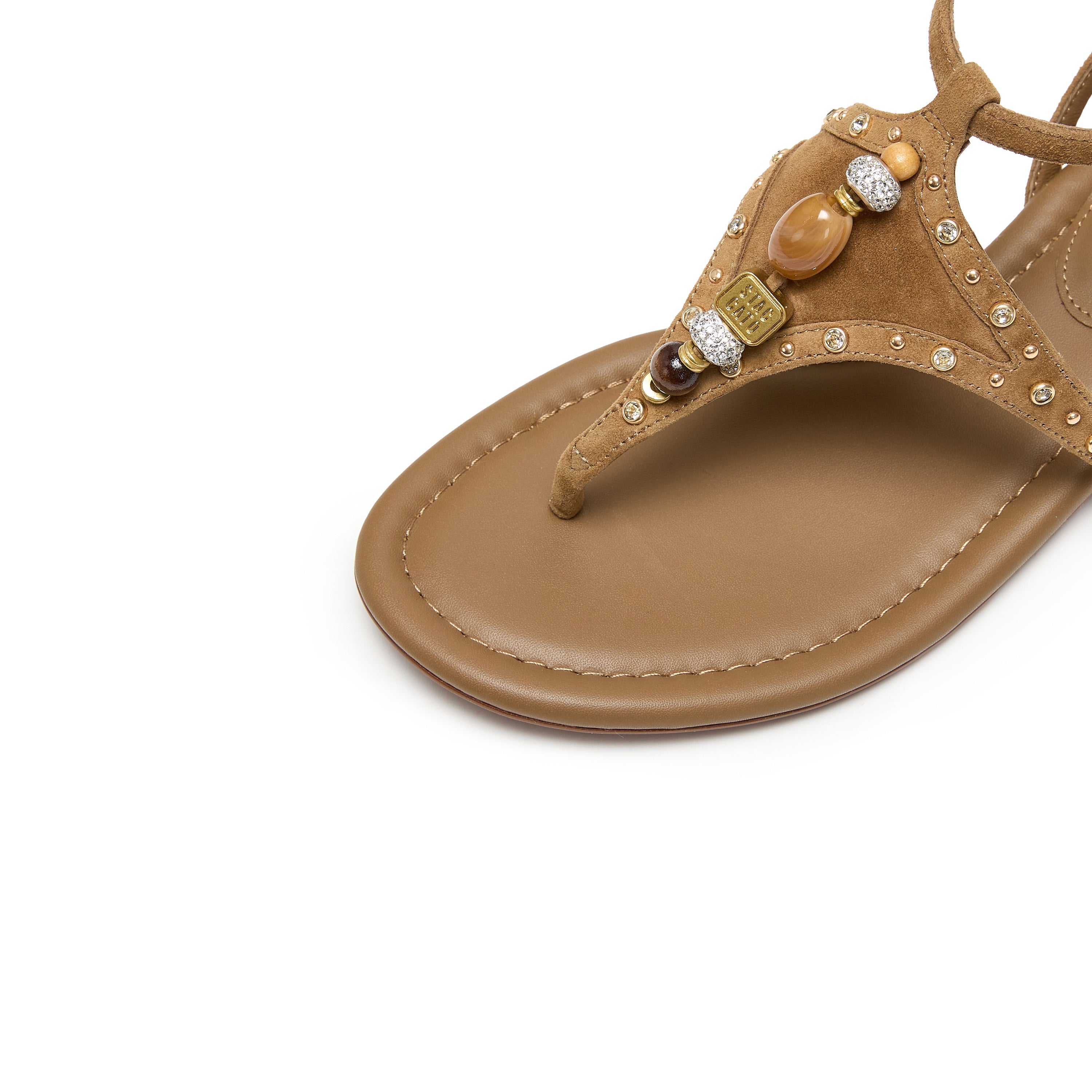 Sparkle Brown Leather Ankle Strap Flip-flops Slippers