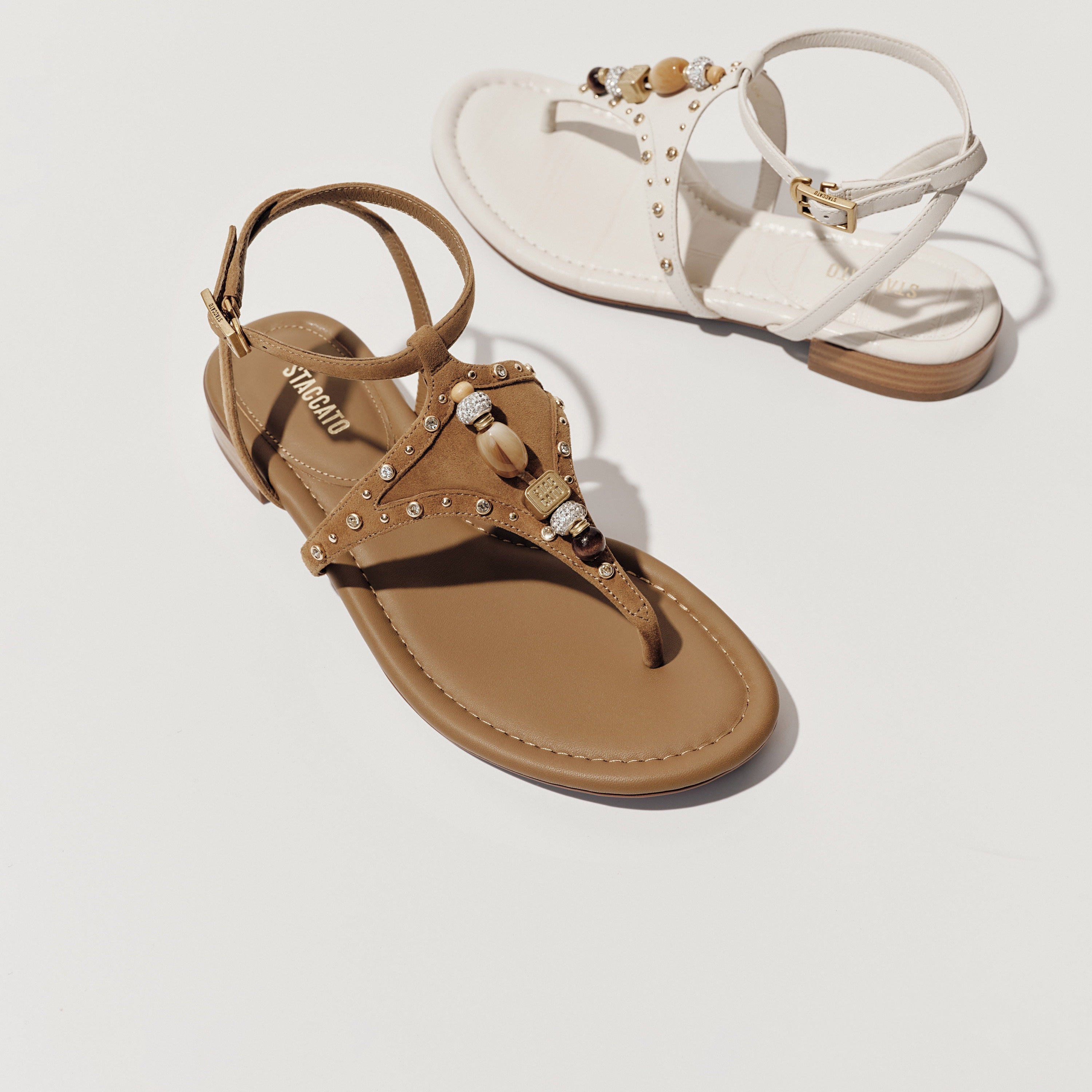 Sparkle Brown Leather Ankle Strap Flip-flops Slippers